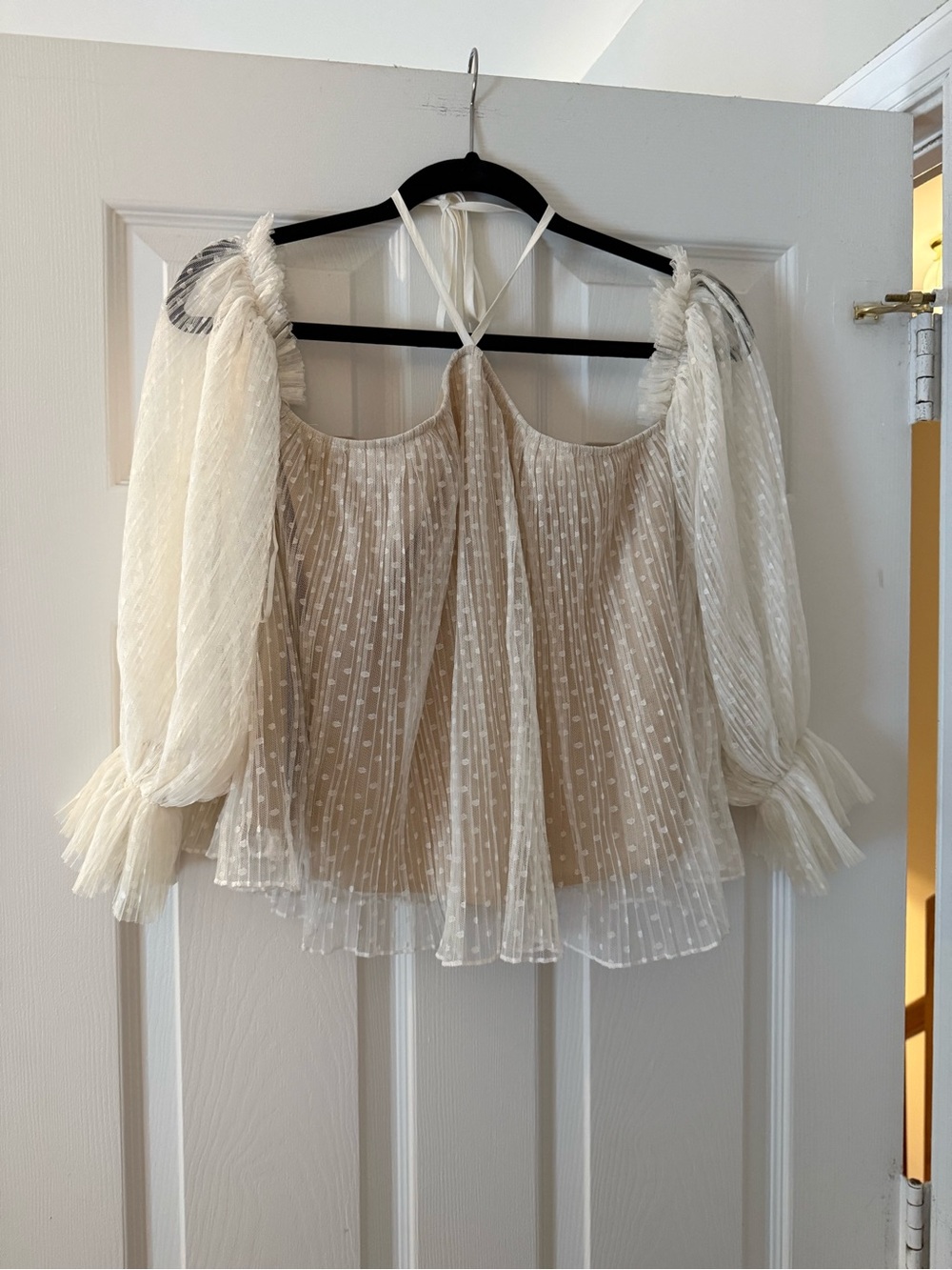 Sheer White Off-Shoulder Ruffle Top - Picture 2 of 5